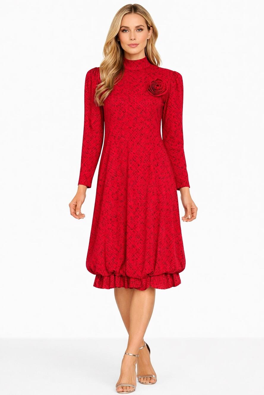1980s Outlines Debora Kuchme Red Silk Balloon Hem Dress Lined size 6 oversized